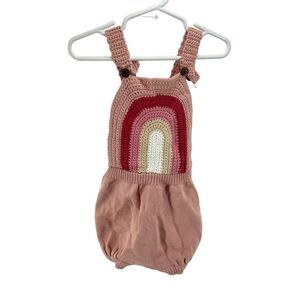 Handmade NEW Rainbow Suspender Belt Baby Boy and Girl Knit Romper Infant Overall